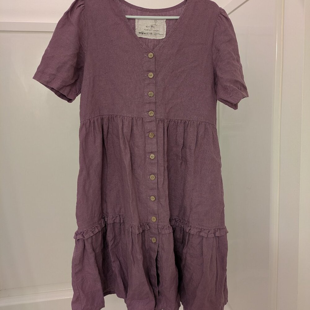 Not Perfect Linen v neck button front midi dress S/M